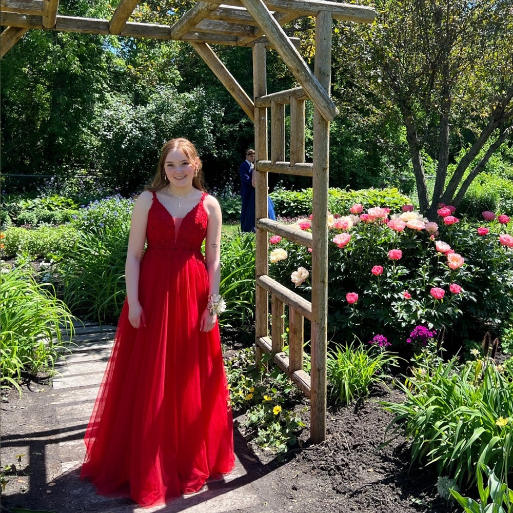 Elegant Red Lace Evening Dress - Picture 3 of 3